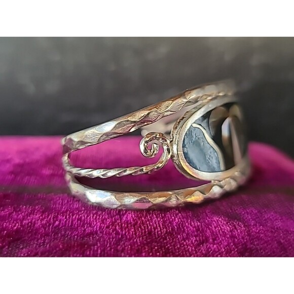 Alpaca Mexico Abalone Shell Beach Scene Cuff Bracelet Vintage - Picture 2 of 10